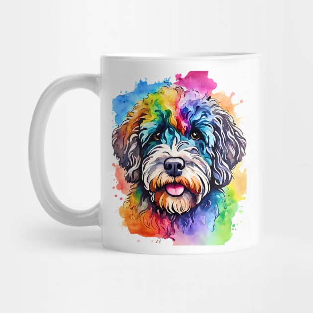 Portuguese Waterdog Watercolor Portrait by Doodle and Things